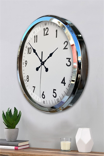 Sade Ve Şık Krom 52 Cm Metal Dekoratif Duvar Saati