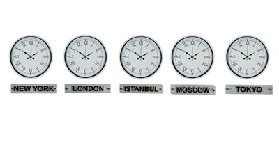 Saf Beyaz 36 Cm 5 li Tabelalı Dünya Saat Seti