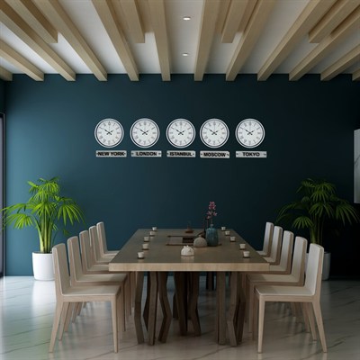 Saf Beyaz 36 Cm 5 li Tabelalı Dünya Saat Seti