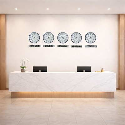 Saf Beyaz 36 Cm 5 li Tabelalı Dünya Saat Seti