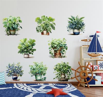Saksılı Çiçek Tasarımlı 8li Sticker (3936)