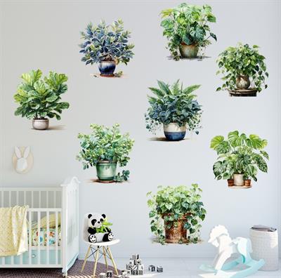 Saksılı Çiçek Tasarımlı 8li Sticker (3936)