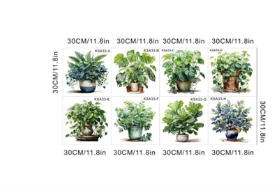 Saksılı Çiçek Tasarımlı 8li Sticker Bx40