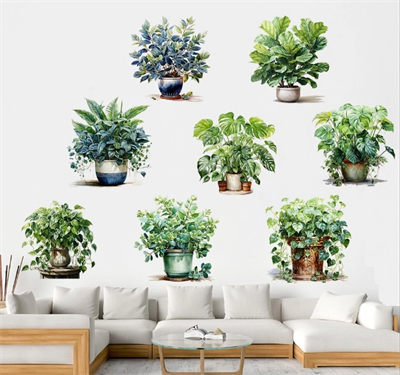 Saksılı Çiçek Tasarımlı 8li Sticker Bx40