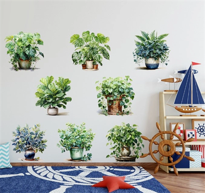Saksılı Çiçek Tasarımlı 8li Sticker Bx40