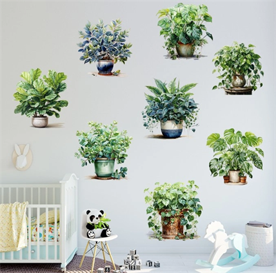 Saksılı Çiçek Tasarımlı 8li Sticker Bx40