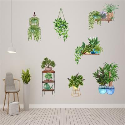 Saksılı Çiçek Tasarımlı Yapışkanlı Sticker (3936)