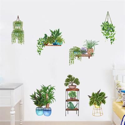 Saksılı Çiçek Tasarımlı Yapışkanlı Sticker (3936)