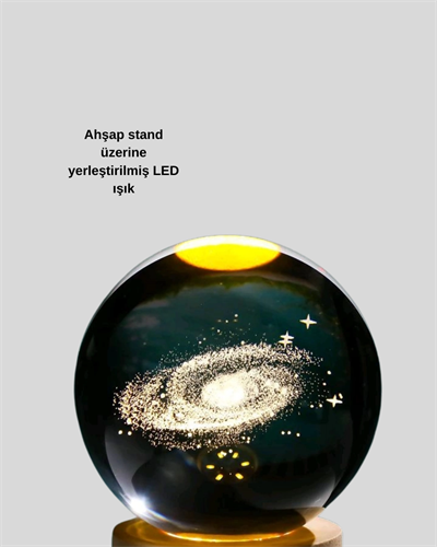 Samanyolu Desenli Kristal Küre Ahşap Standlı Gün Işığı LED Masa Lambası