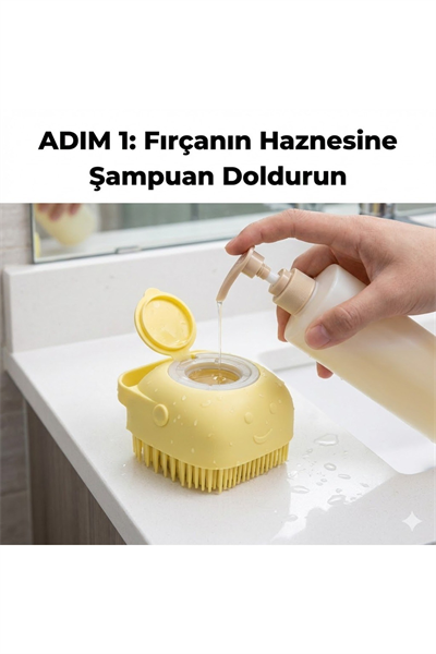 Şampuan Hazneli Kedi Köpek Yıkama Fırçası - Silikon Masaj Tarağı ve Evcil Hayvan Banyo Aparatı