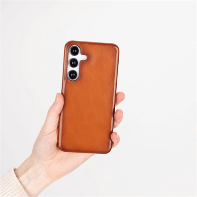 Samsung Galaxy S25 Plus Uyumlu, Hakiki Deri, El Yapımı Arka Kapak, Gölgeli Taba