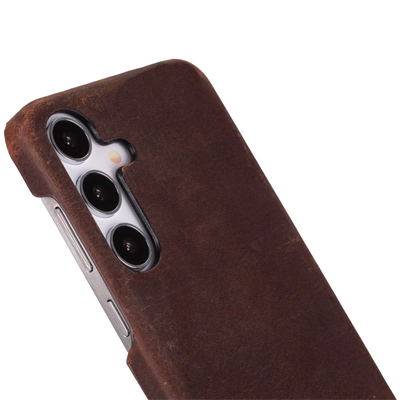 Samsung Galaxy S25 Plus Uyumlu, Hakiki Deri, El Yapımı Arka Kapak, Antik Kahve