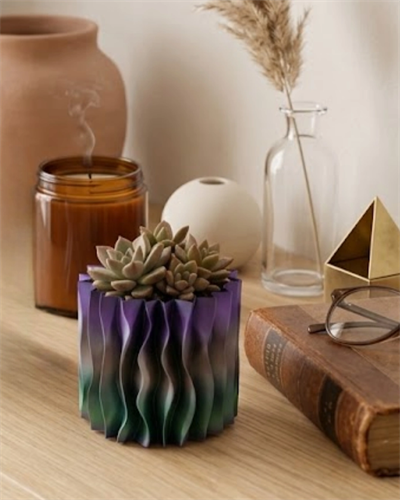 Sanatsal Dalga Desenli Mor 3D Baskı Dekoratif Vazo Ev Dekorasyonu