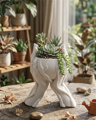 Sanatsal El Figürlü 3D Baskı Dekoratif Saksı Vazo Ev Ofis Dekoru