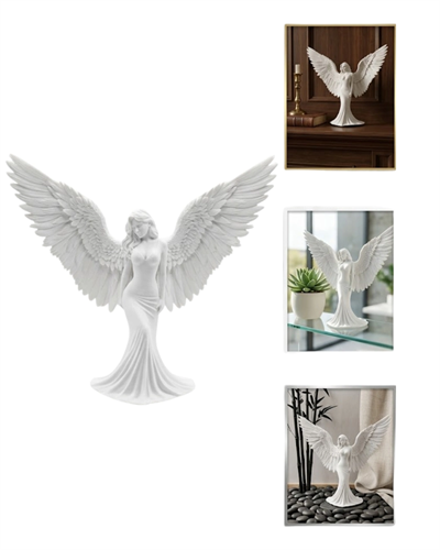Sanatsal Melek Heykeli Kanatlı Kadın Figürlü 3D Dekoratif Biblo