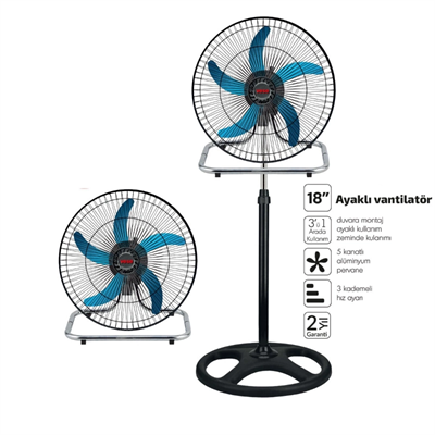 Sanayi Tipi Ayaklı Vantilatör - 5 Metal Kanatlı - 18 İnç 46 cm