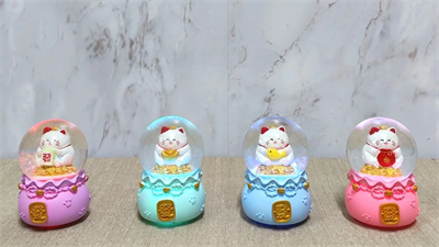 Şans Kedisi Işıklı Kar Küresi Alk4914