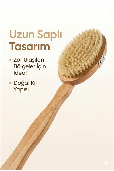 Saplı Doğal Vücut Fırçası – Sırt İçin Uzun Saplı, Kuru Fırçalama ve Masaj Etkili