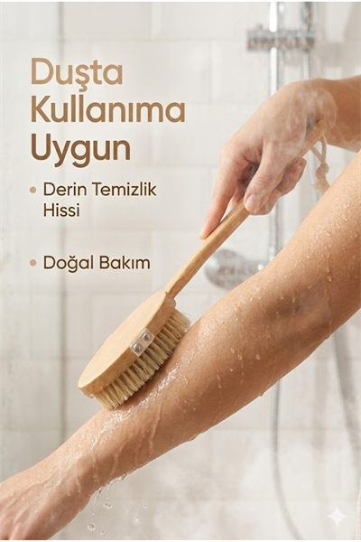 Saplı Doğal Vücut Fırçası – Sırt İçin Uzun Saplı, Kuru Fırçalama ve Masaj Etkili