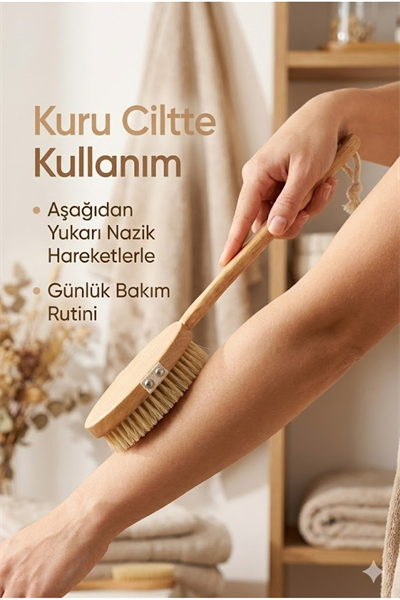 Saplı Doğal Vücut Fırçası – Sırt İçin Uzun Saplı, Kuru Fırçalama ve Masaj Etkili