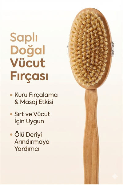 Saplı Doğal Vücut Fırçası – Sırt İçin Uzun Saplı, Kuru Fırçalama ve Masaj Etkili