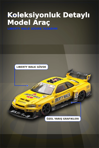 Sarı 1/64 Ölçek LB-ER34 Nissan Skyline Super Silhouette Diecast Model Araba BX-313332