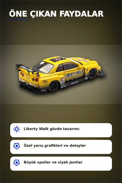 Sarı 1/64 Ölçek LB-ER34 Nissan Skyline Super Silhouette Diecast Model Araba BX-313332