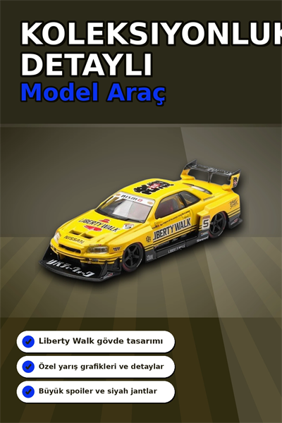 Sarı 1/64 Ölçek LB-ER34 Nissan Skyline Super Silhouette Diecast Model Araba BX-313332