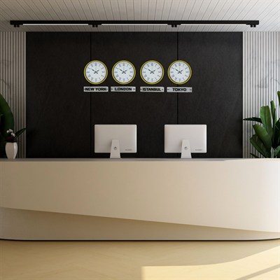 Sarı 36 Cm 4 lü Tabelalı Dünya Saatleri Seti