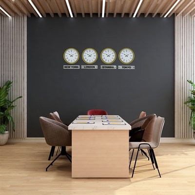 Sarı 36 Cm 4 lü Tabelalı Dünya Saatleri Seti