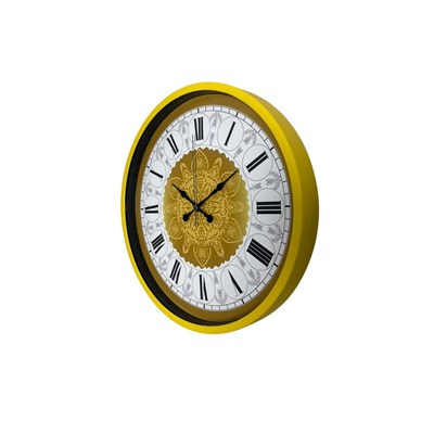 Sarı 36 Cm Desenli Dekoratif Duvar Saati