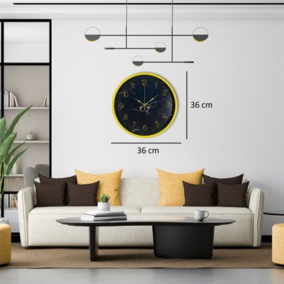 Sarı 36 Cm Mermer Desenli Duvar Saati