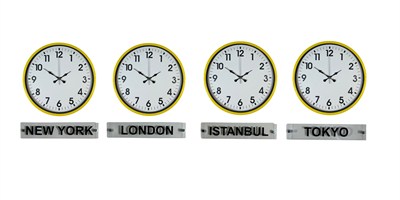 Sarı Enerji 36 Cm 4 lü Tabelalı Dünya Saat Seti