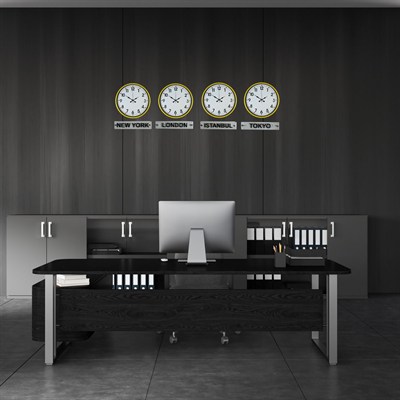 Sarı Enerji 36 Cm 4 lü Tabelalı Dünya Saat Seti