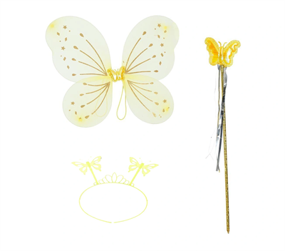 Sarı Kelebek Erkek-kız Seti – 50 Cm Kelebek Kanadı, Taç Ve Asa