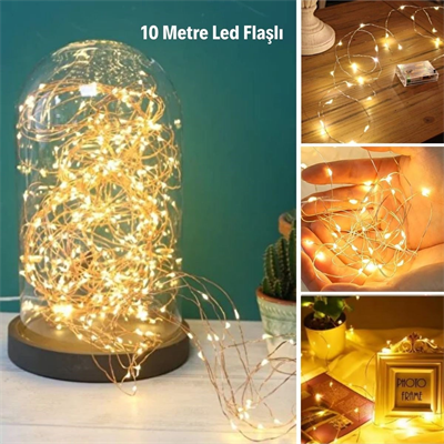 Sarı Peri LED Flaşlı Işık – 10 Metre Dekoratif Oda ve Organizasyon Aydınlatması