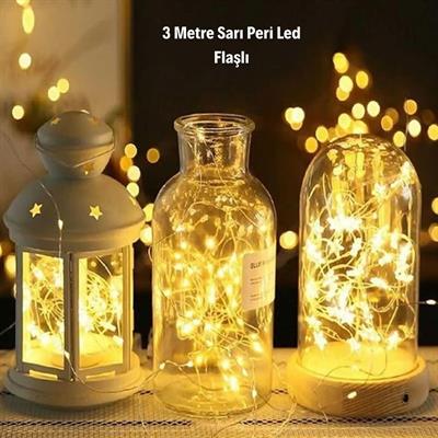 Sarı Peri LED Flaşlı Işık – 3 Metre Dekoratif Oda ve Organizasyon Aydınlatması (3936)