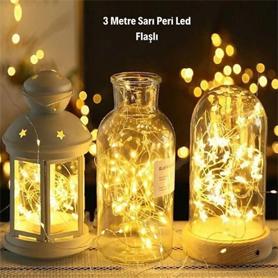 Sarı Peri LED Flaşlı Işık – 3 Metre Dekoratif Oda ve Organizasyon Aydınlatması