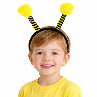 Sarı Siyah Arı Antenli Taç - Çocuk Arı Tacı Mega Ponponlu