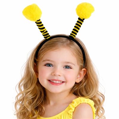 Sarı Siyah Arı Antenli Taç - Çocuk Arı Tacı Mega Ponponlu