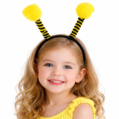 Sarı Siyah Arı Antenli Taç - Çocuk Arı Tacı Mega Ponponlu