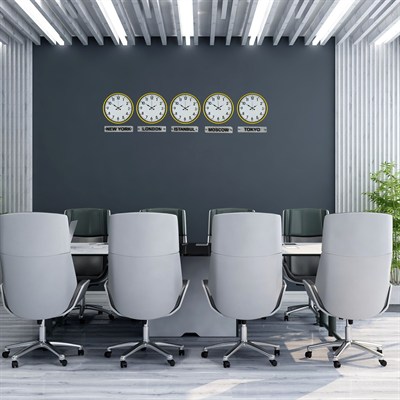 Sarı Tabelalı 5 li 36 Cm Dünya Saatleri