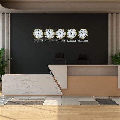 Sarı Tabelalı 5 li 36 Cm Dünya Saatleri