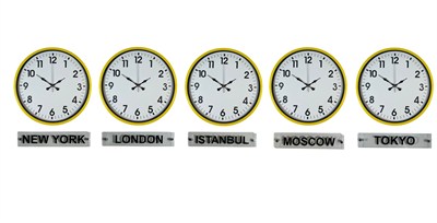 Sarı Tabelalı 5 li 36 Cm Dünya Saatleri