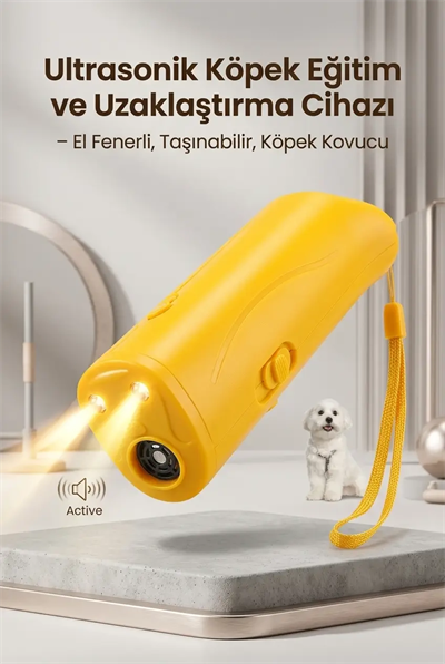 Sarı Ultrasonik Köpek Kovucu El Fenerli Eğitim Cihazı Günlük Taşınabilir Pratik Model