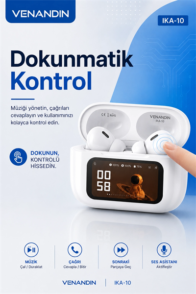 Şarj Durumu Göstergeli Kablosuz Kulak İçi Kulaklık Mikrofonlu Taşınabilir Set