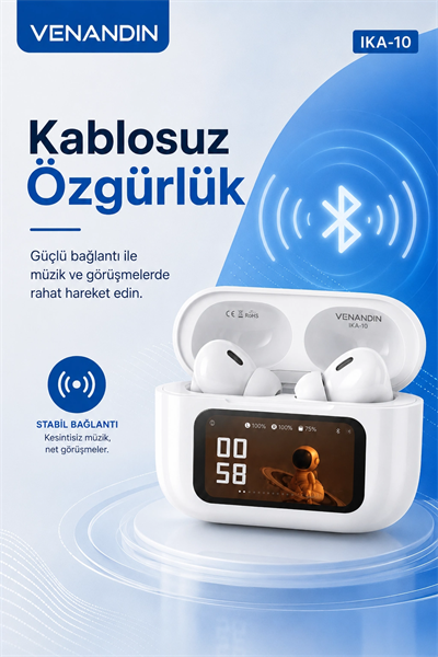 Şarj Durumu Göstergeli Kablosuz Kulak İçi Kulaklık Mikrofonlu Taşınabilir Set