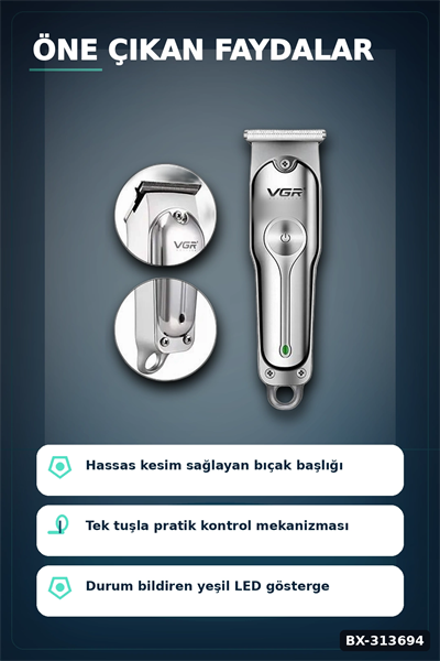 Şarj Edilebilir 0 Bıçak Kafalı Profesyonel Saç Kesme Ve Tıraş Makinesi BX-313694