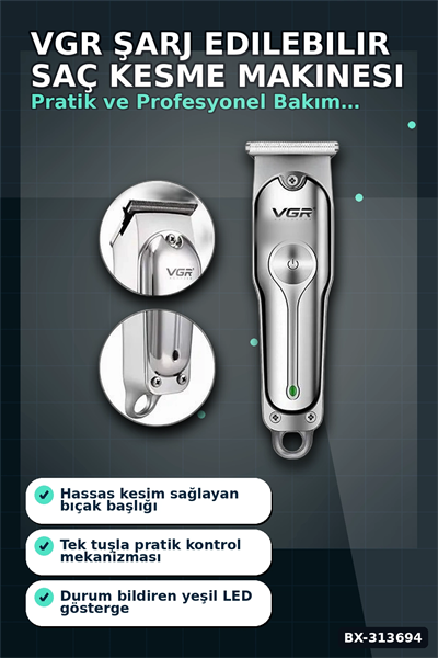 Şarj Edilebilir 0 Bıçak Kafalı Profesyonel Saç Kesme Ve Tıraş Makinesi BX-313694