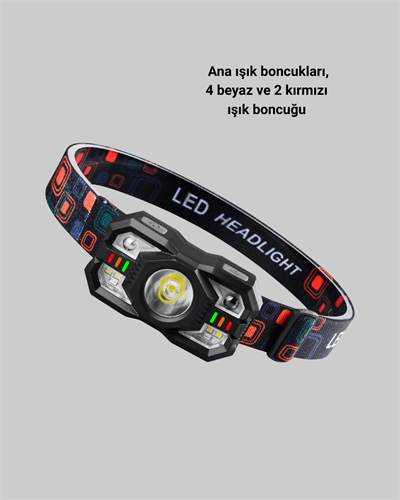 Şarj Edilebilir LED Far Hareket Sensörlü 5 Modlu Outdoor Yeni Nesil